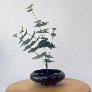 Vtg MCM Atomic Style Haeger Pottery Black Ceramic Ikebana Footed Planter Vase